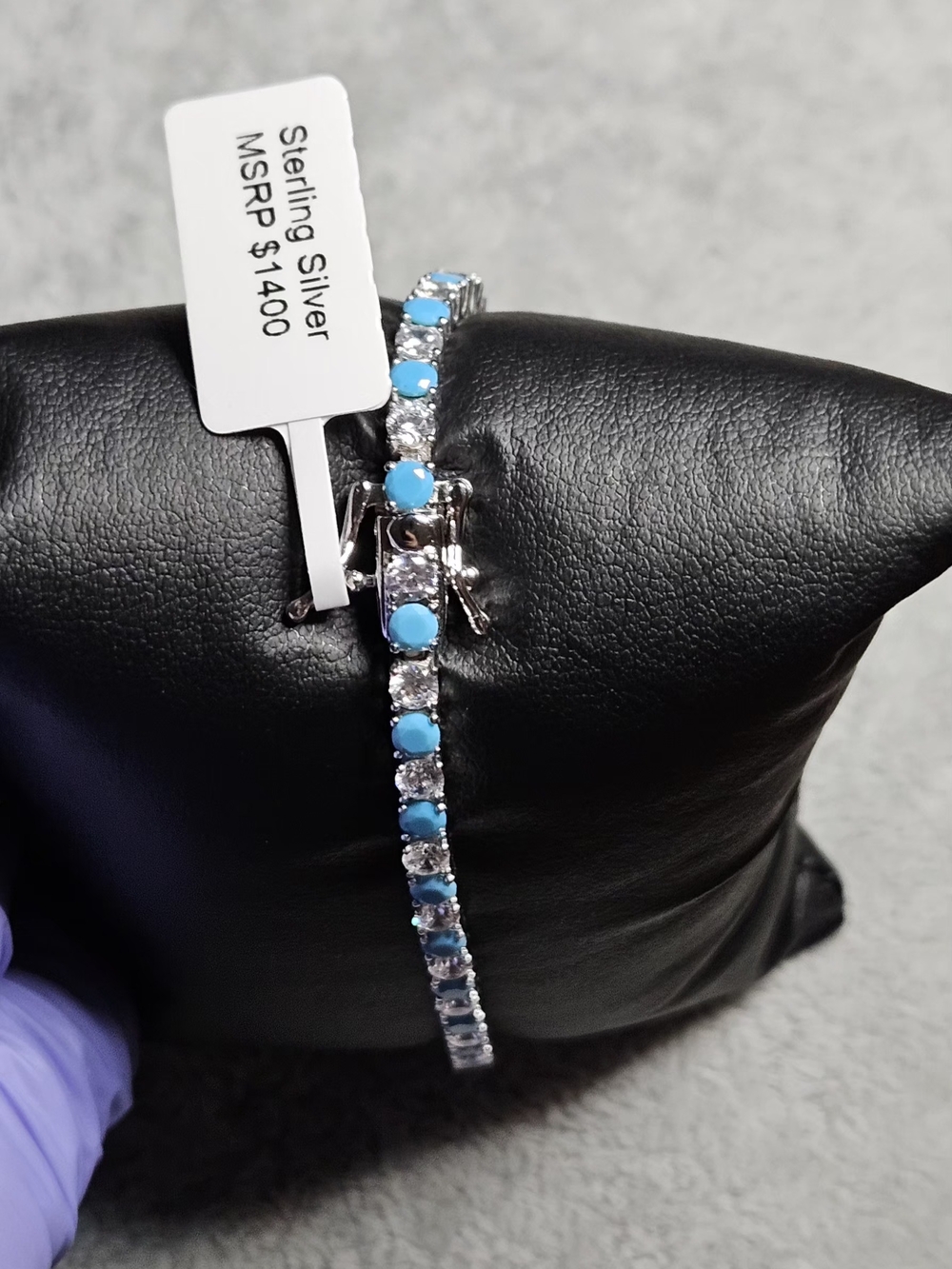 NWT Sterling Silver Turquoise & Clear Accent Tennis Bracelet